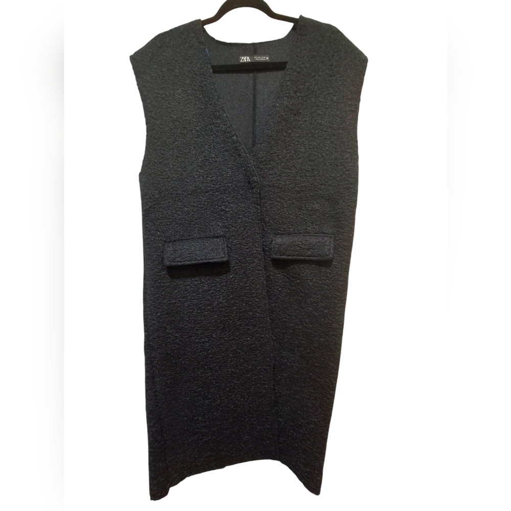 NWT ZARA long winter vest coat navy blue size  L